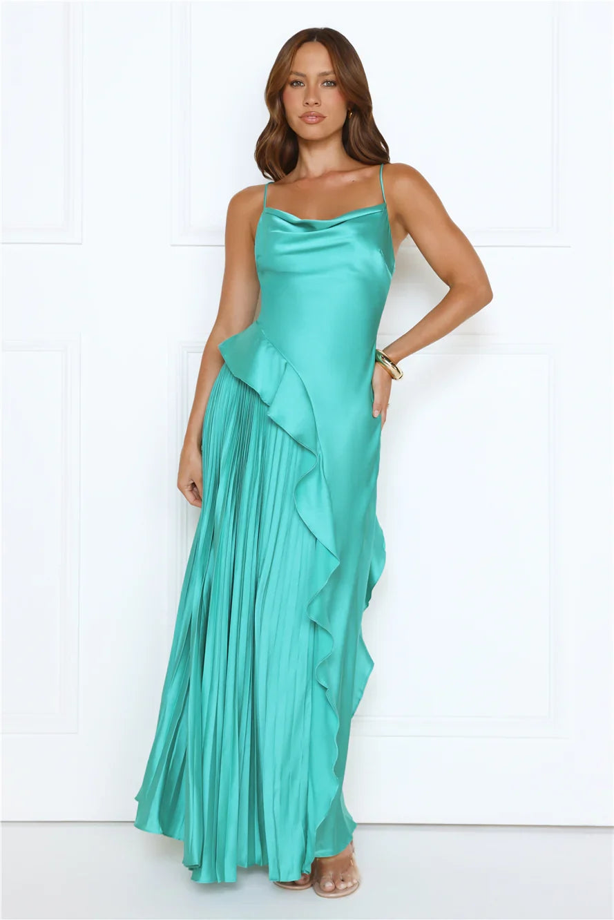 Glow Whisper Satin Maxi Dress Green