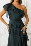 Autumns Embrace One Shoulder Maxi Dress Hunter Green