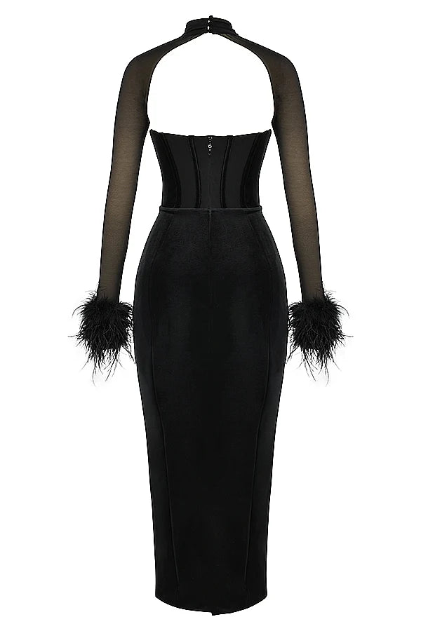 black velvet corset maxi dress