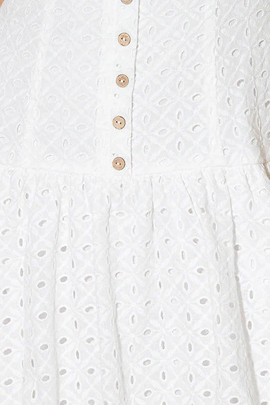 AT FIRST GLANCE WHITE EYELET MINI DRESS