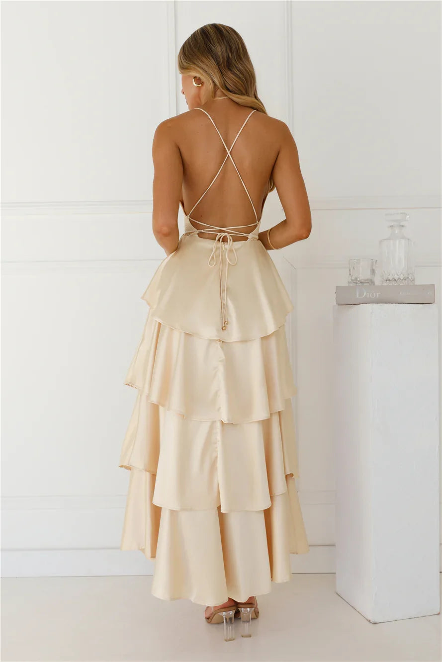 Party Of The Year Satin Maxi Dress Yellow