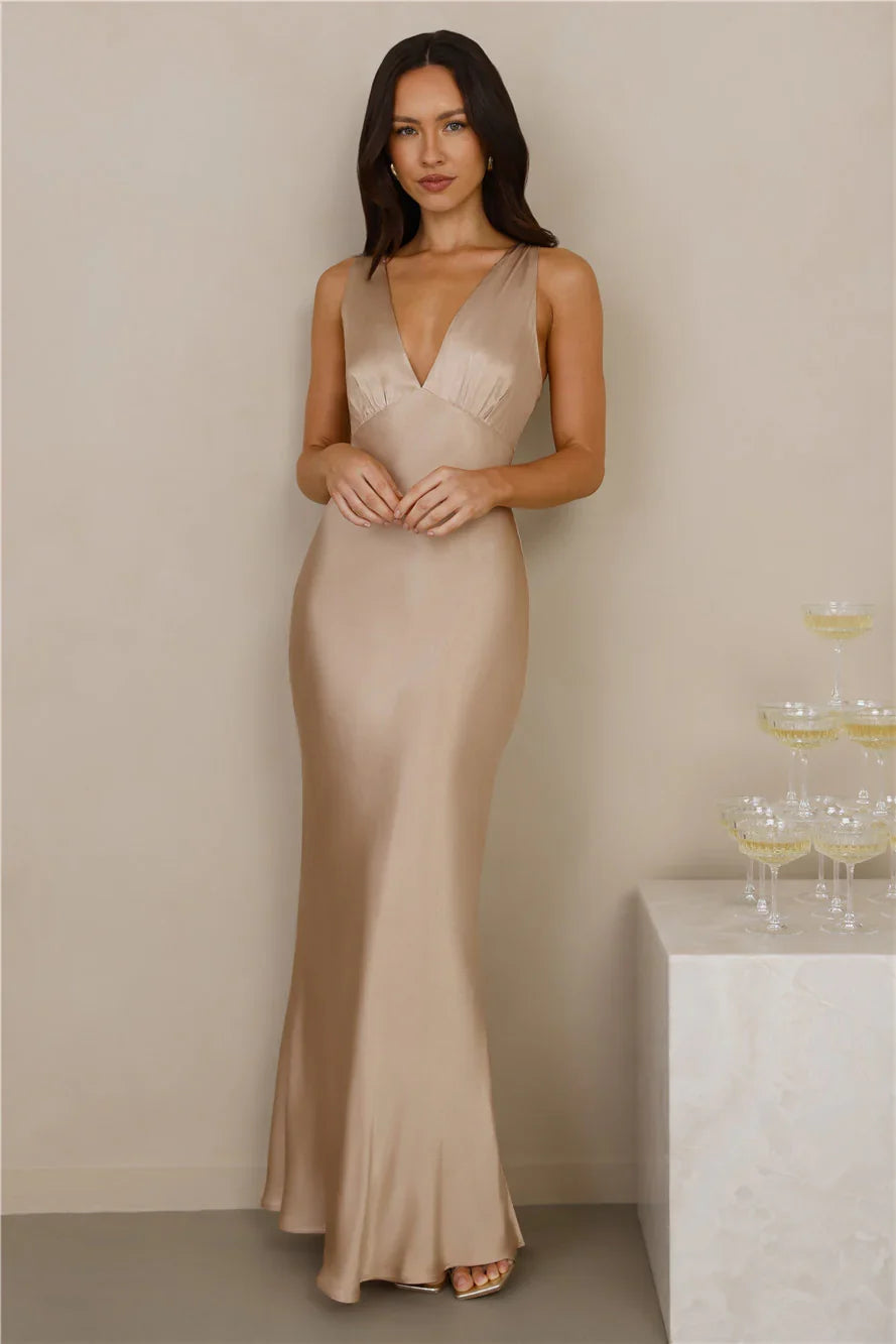 The Isabeau Satin Maxi Dress Champagne