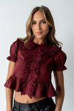 Chrissy Lace Trim Blouse in Burgundy