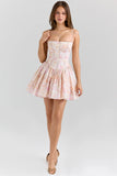 peach floral print stretch cotton mini sundress