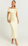 Menette Midi Dress Short Sleeve Low Back Dress in Butter