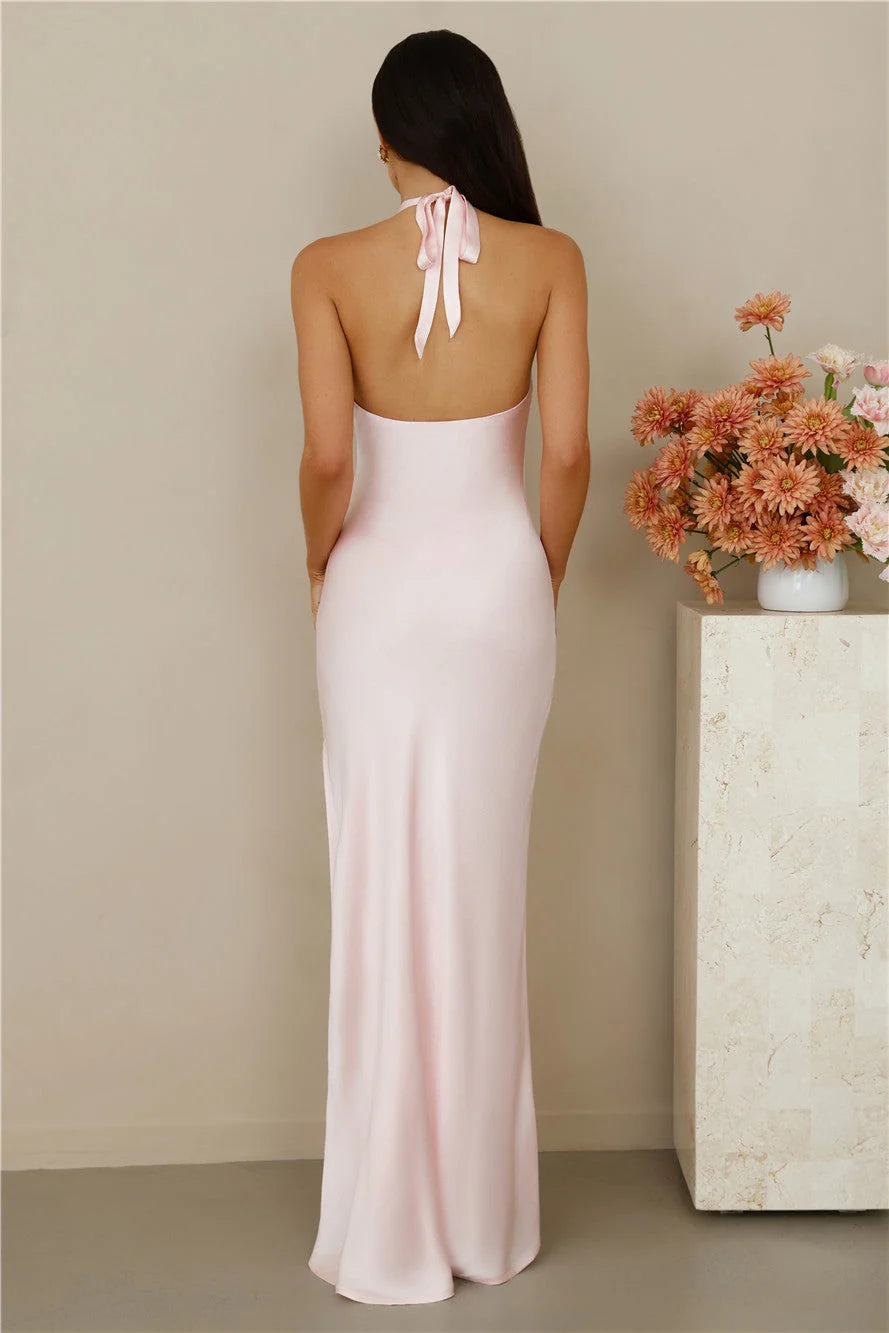 The Delilah Satin Halter Maxi Dress Pink