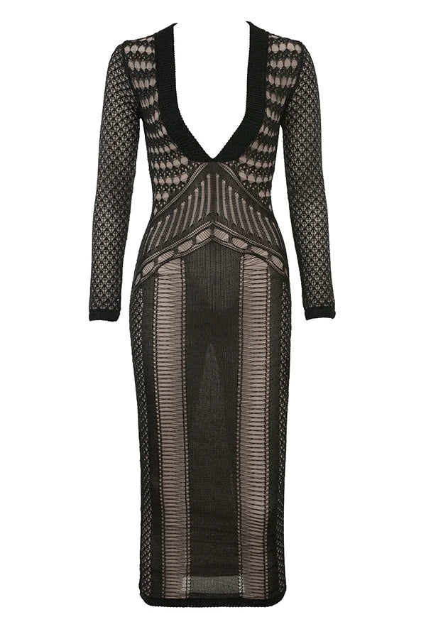 black plunge midi dress sale