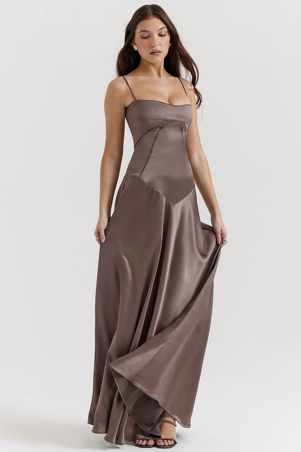 smoke lace up maxi dress