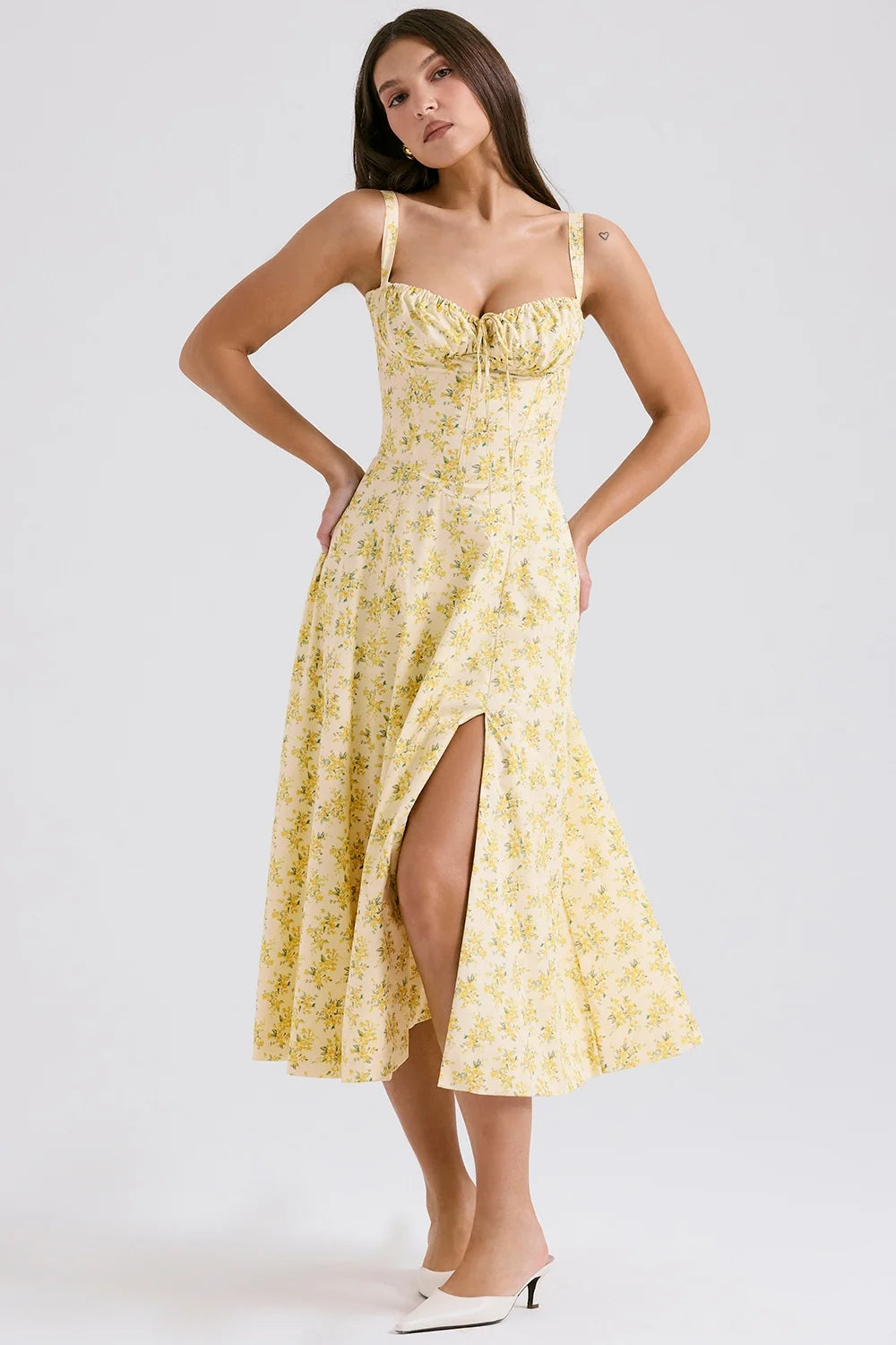 buttercup vintage floral print cotton bustier sundress