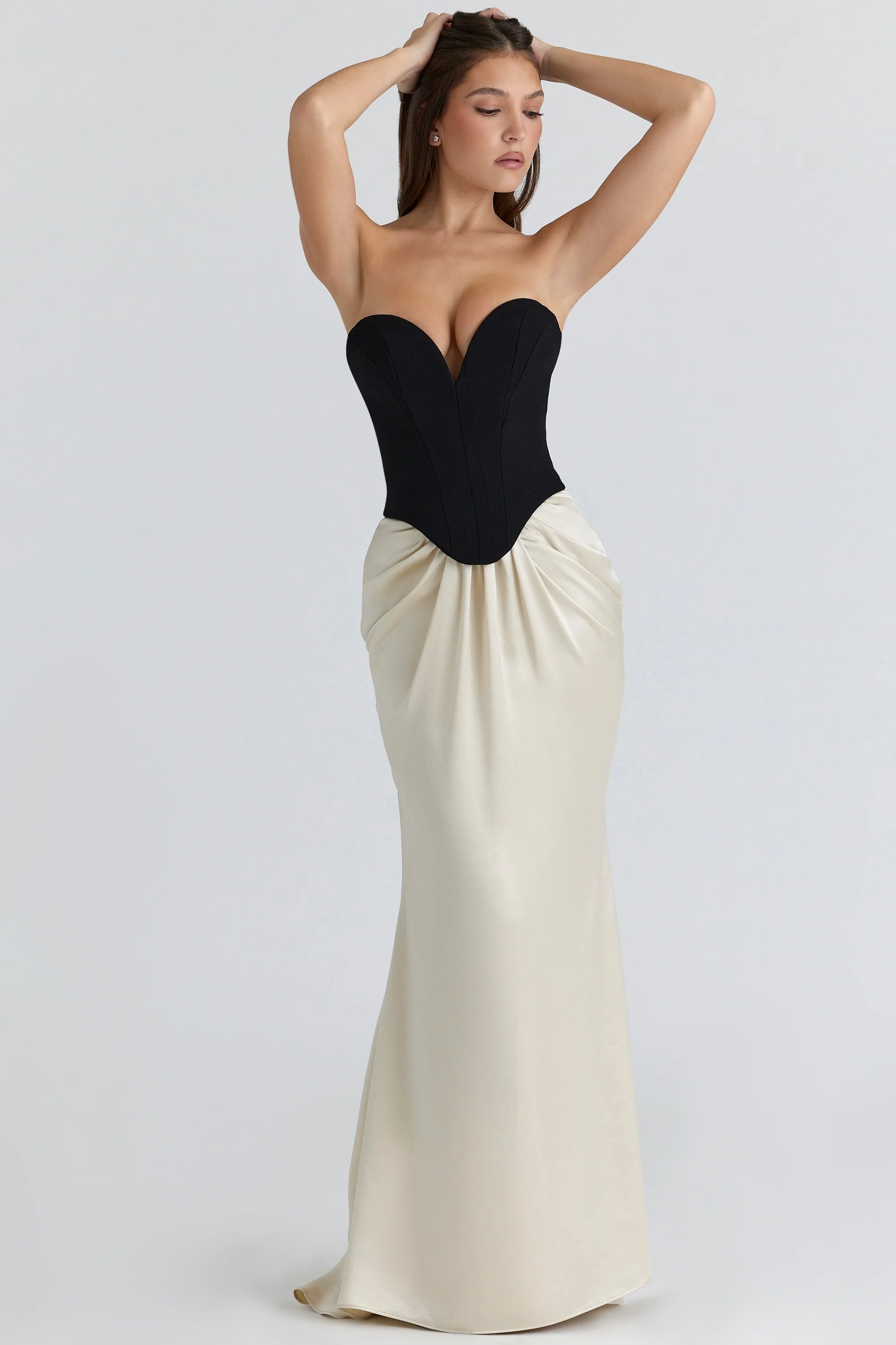 black champagne corset maxi gown