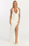 Lacey Maxi Dress Lace Corset Style Bodice Halter Dress in White