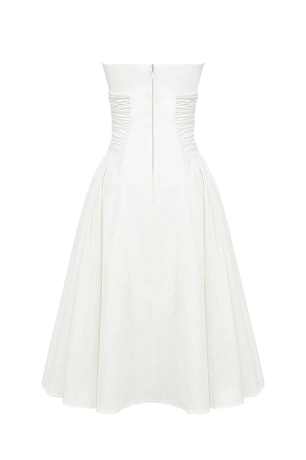 white cotton strapless midi sundress