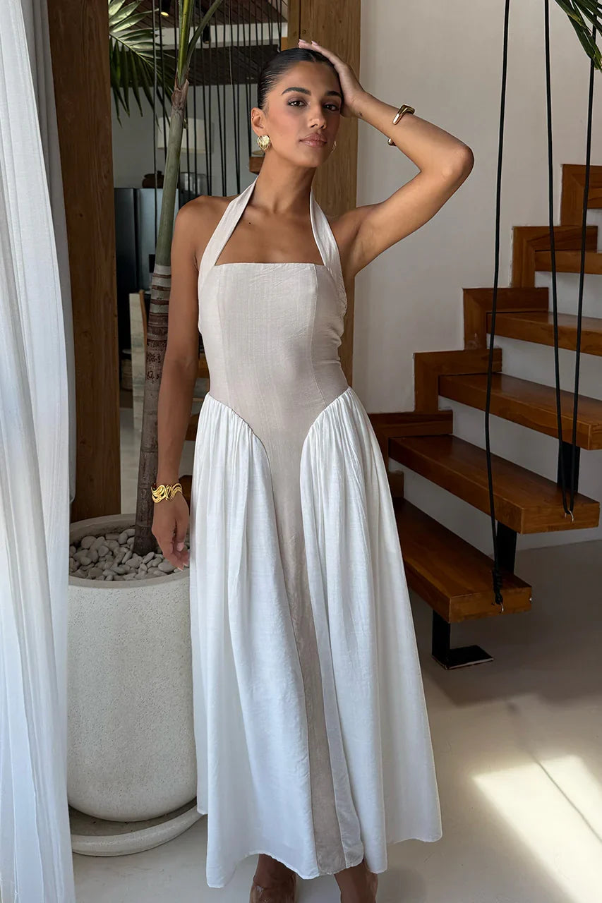 SAMMI MIDI DRESS SAND WHITE