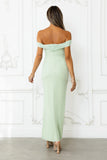 Stepping Back Off Shoulder Mesh Maxi Dress Sage