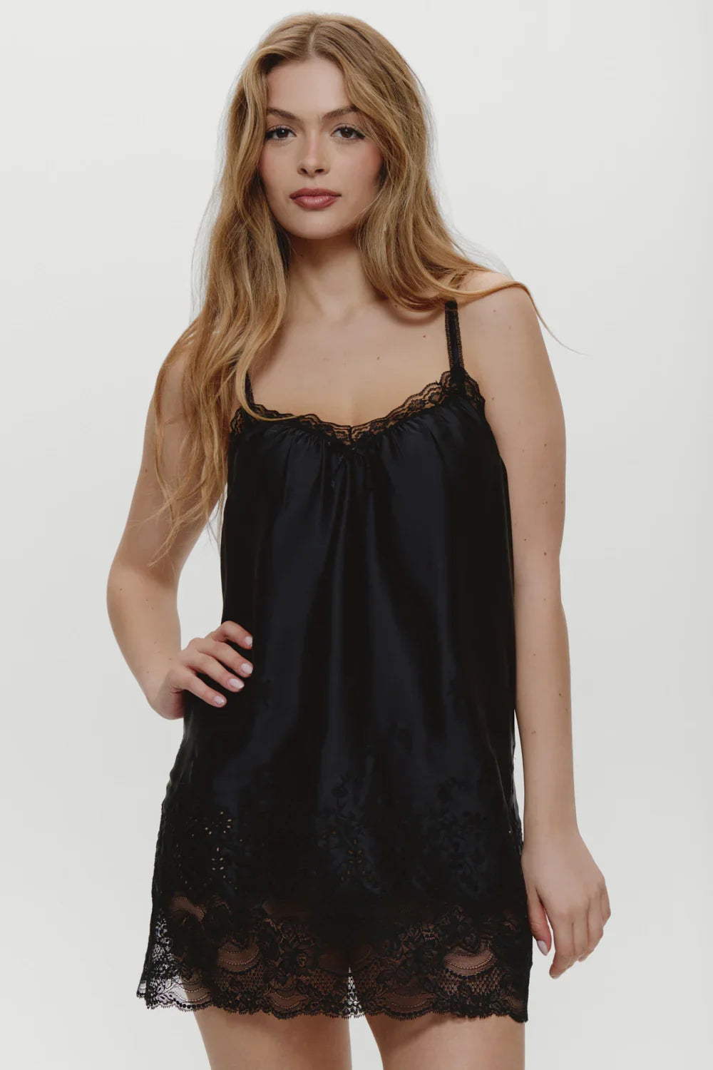 First Crush Satin Babydoll Dress Black