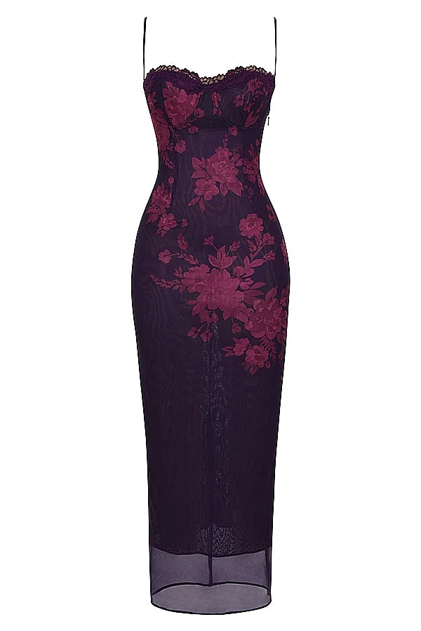 grape floral print maxi dress
