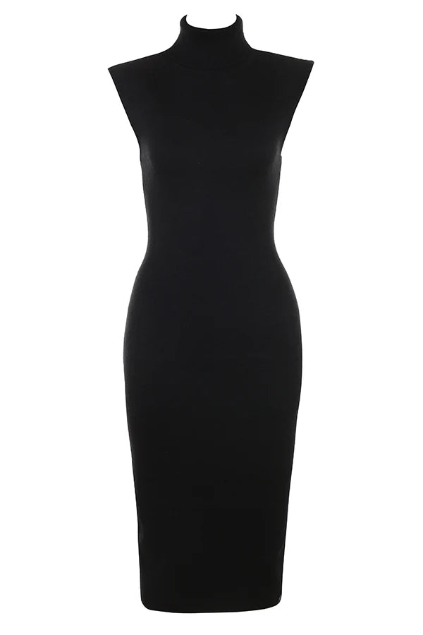 black cashmere blend turtle neck midi dress