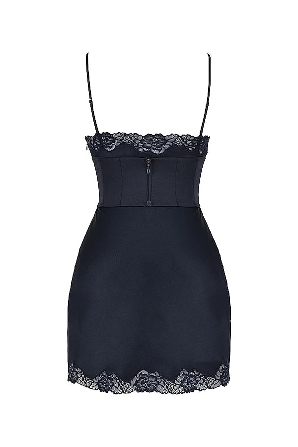 navy satin slip dress