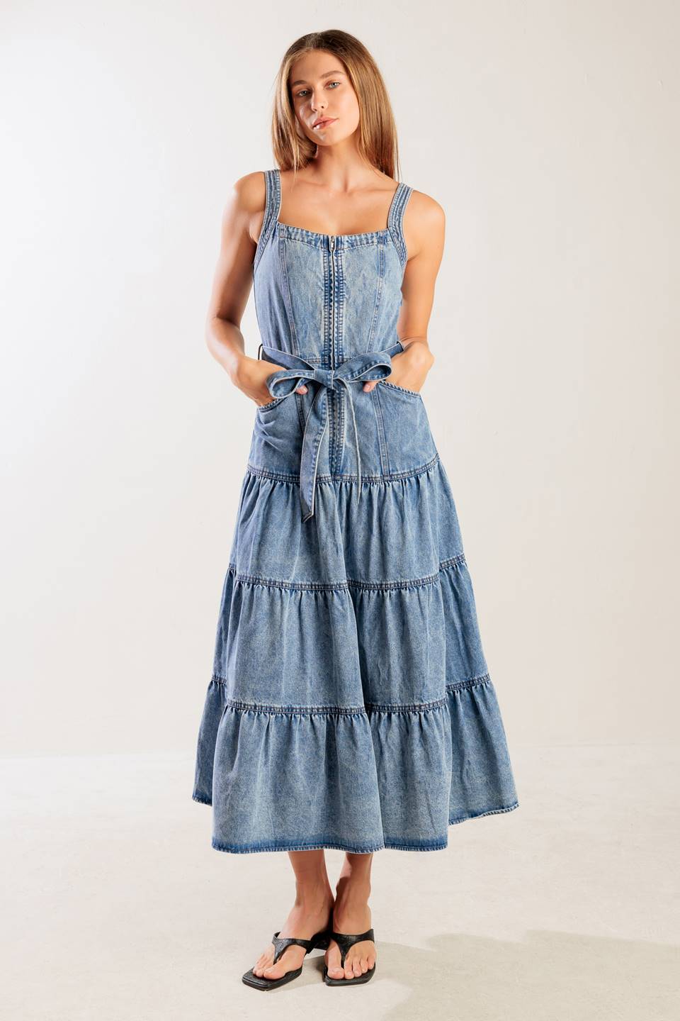 SUNSHINE STATE OF MIND INDIGO ZIP FRONT DENIM DRESS