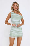 Flashy Queen Off Shoulder Sequin Mini Dress Green