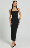 Salome Midi Dress Halter Neck Column Dress in Black