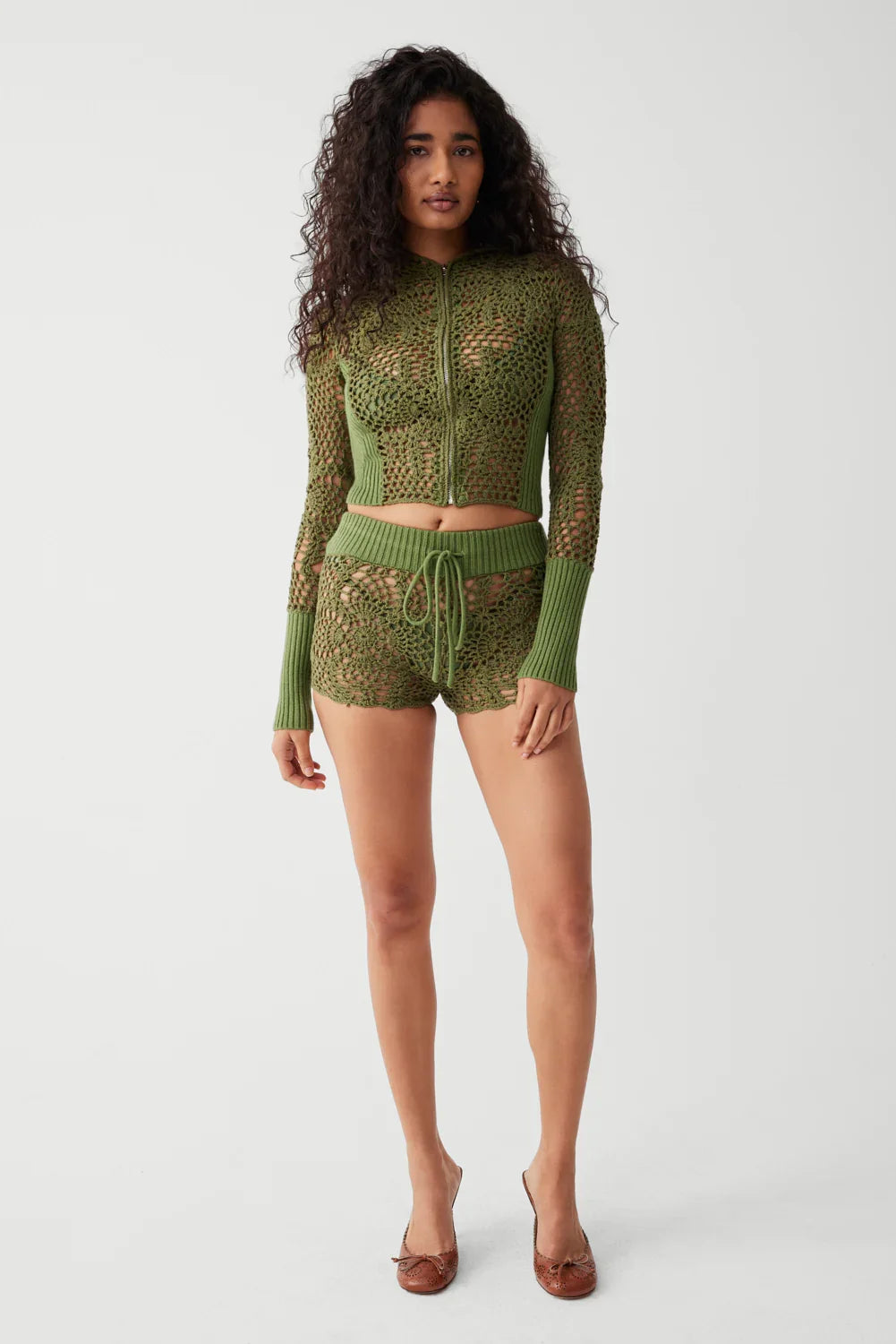 Lyla Crochet Zip Up Hoodie Sea Moss