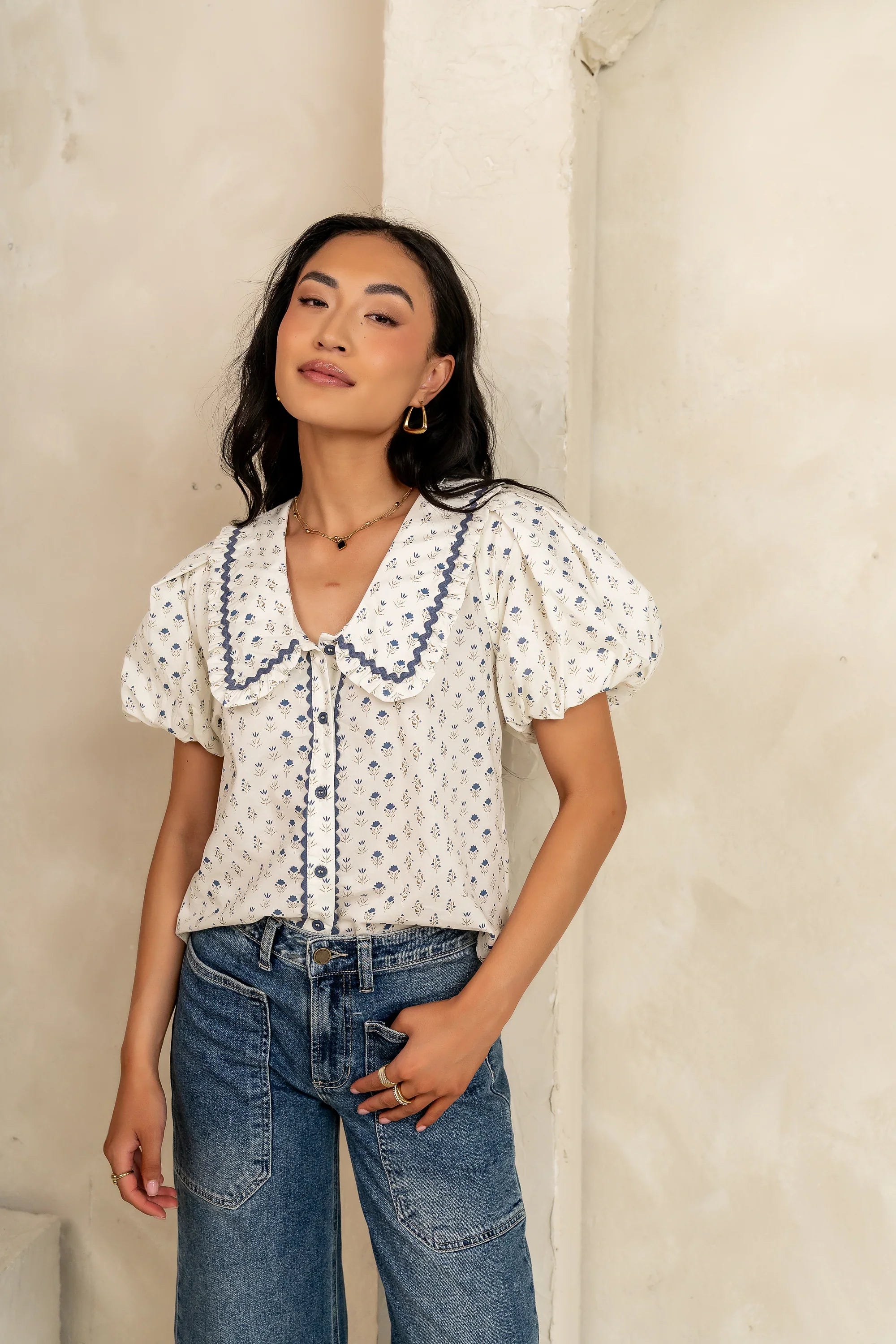 Kayla Collared Blouse in Cream