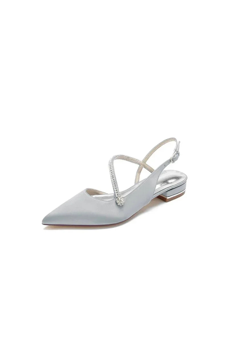 Beaded Pointed Toe Buckle Kitten Heels