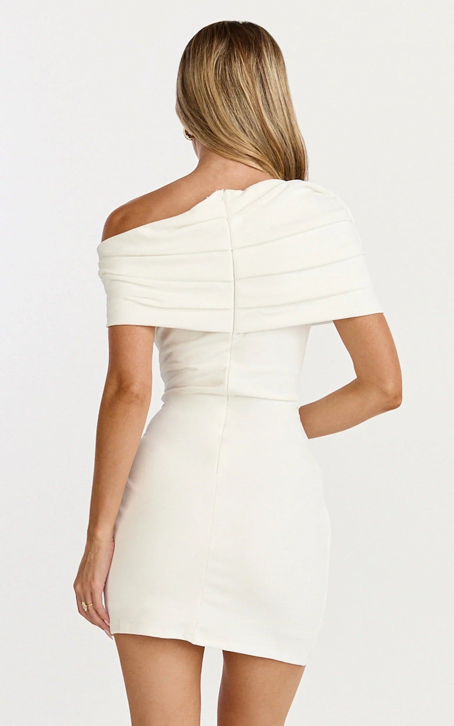 Kairose Mini Dress Asymmetrical Sleeve Dress in White