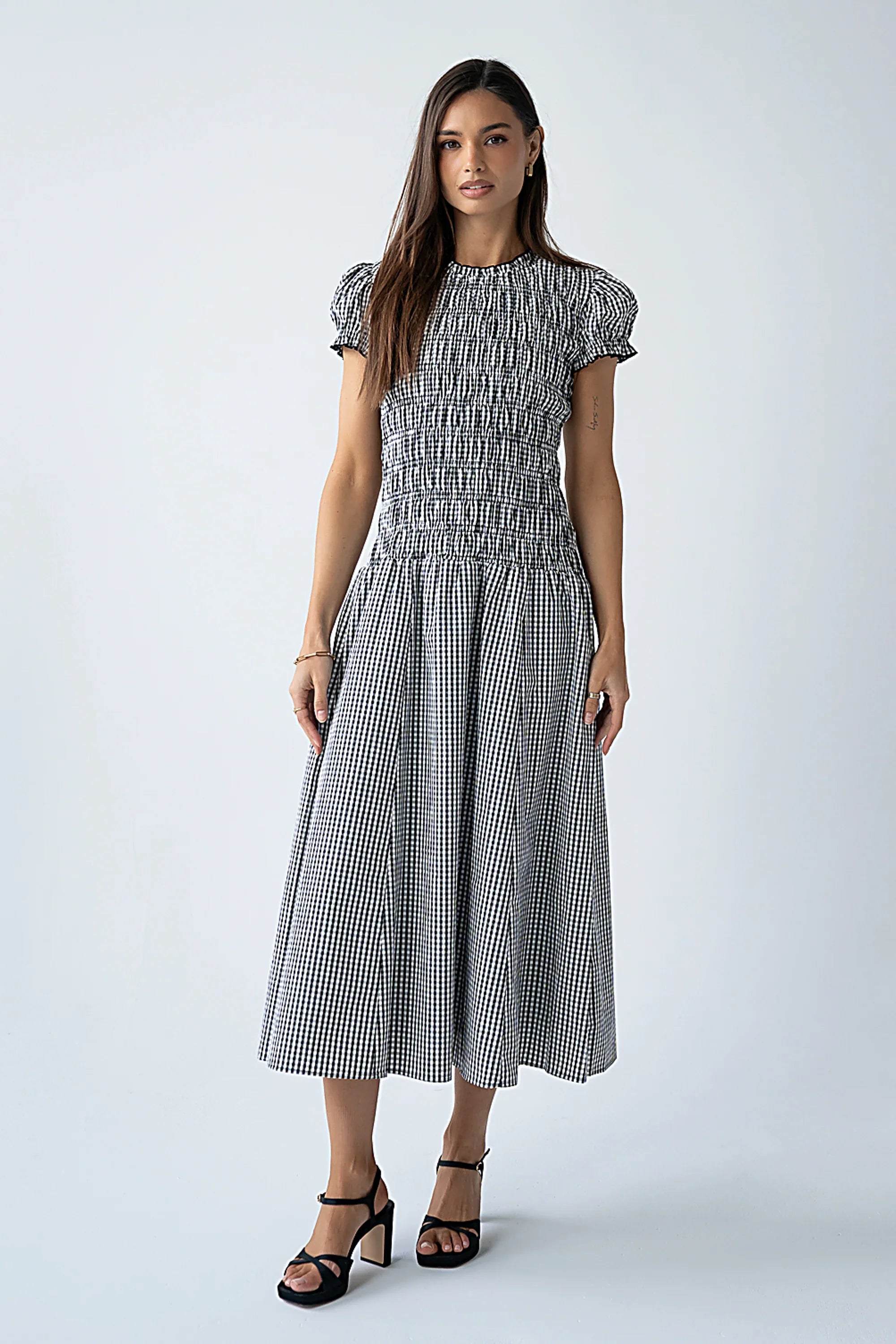 Opal Gingham Maxi Dress in Black