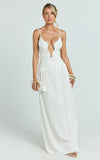 Hathaway Maxi Dress U Shaped Neck Pleated Dress in Ivory