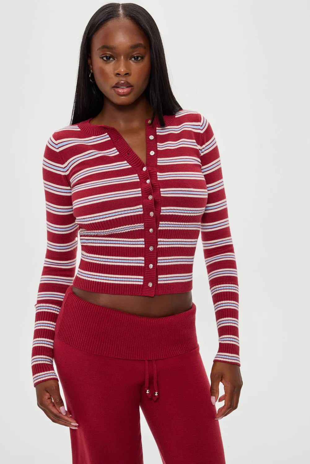 Lenon Button Up Knit Sweater Collegiate Stripe