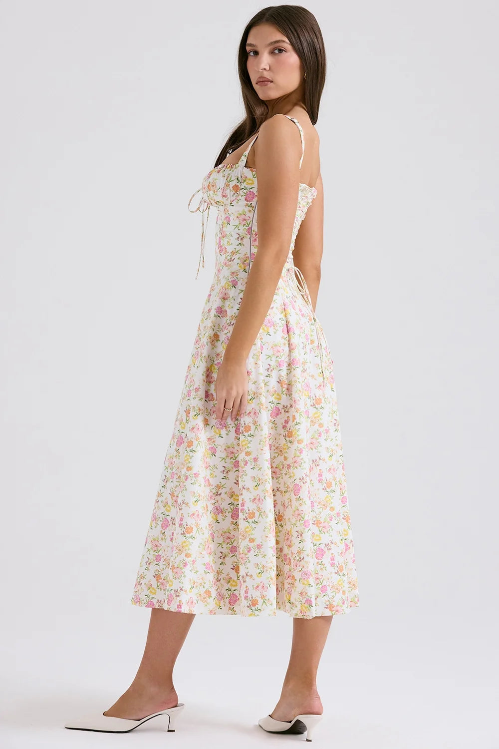 ivory meadow print cotton bustier sundress