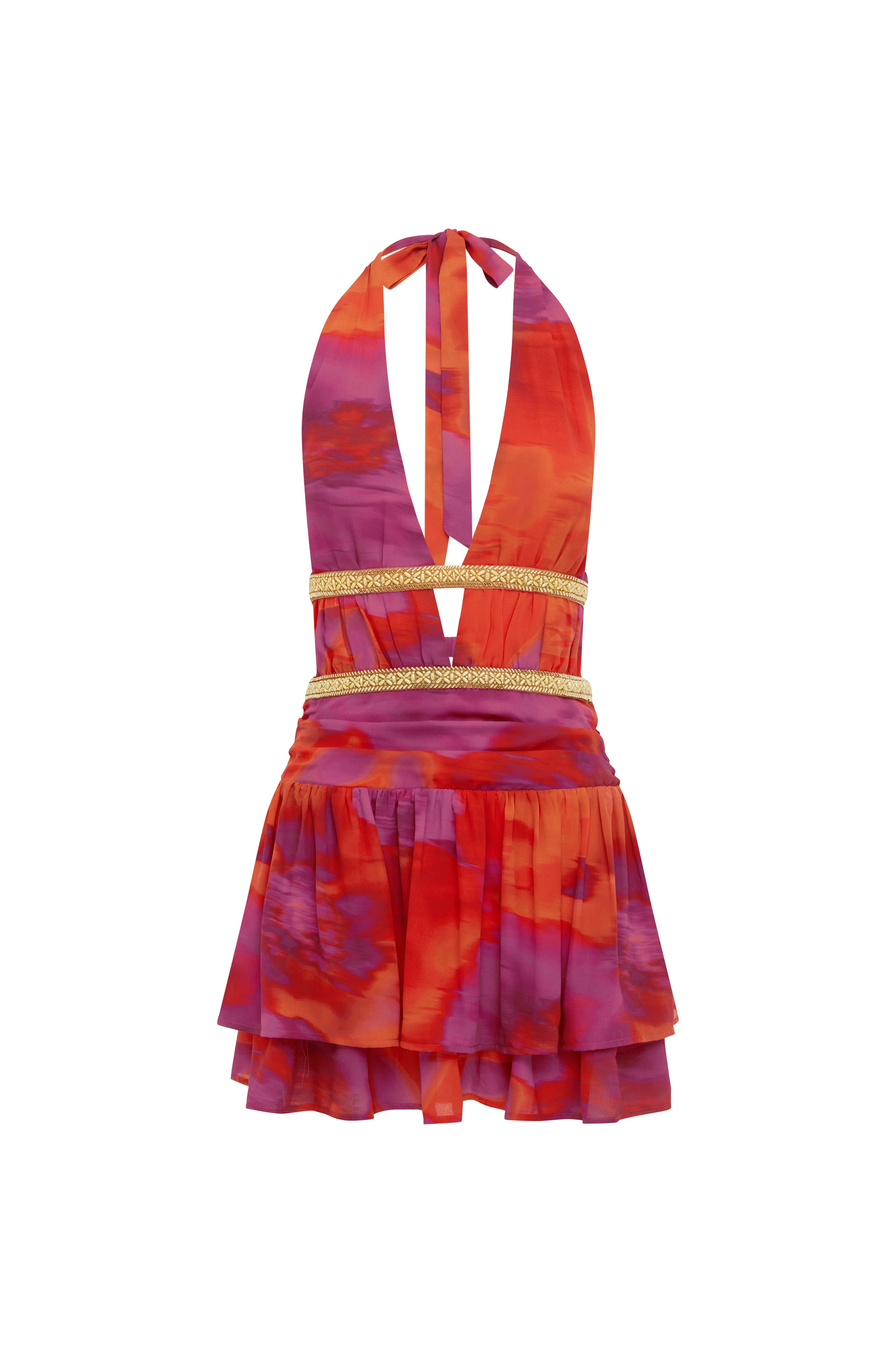 XYLIA HALTER LOW PLUNGE MINI DRESS SURI ORANGE