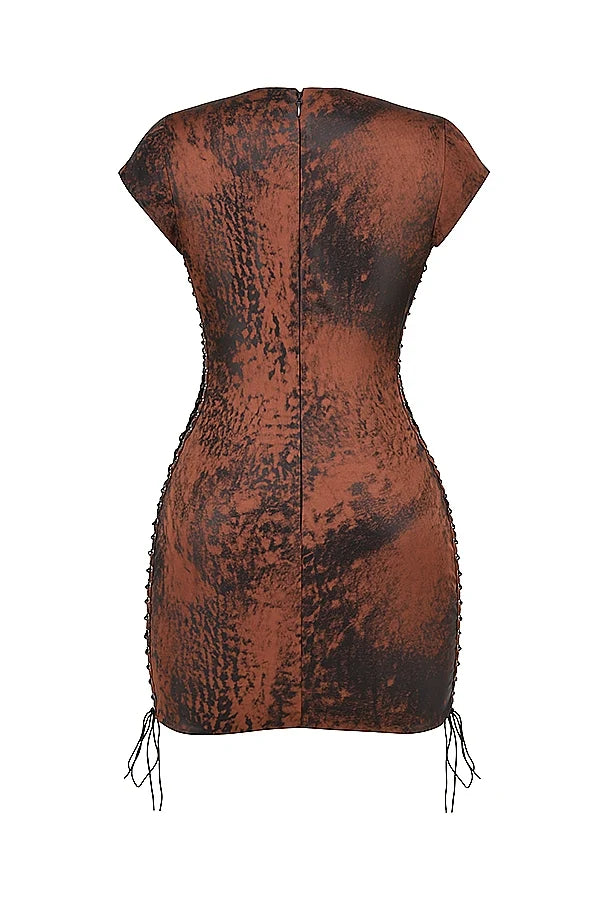 antique copper lace up mini dress