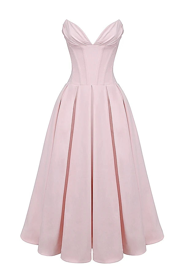 ballerina pink strapless midi dress