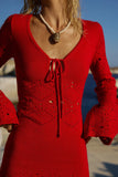 MILAH V NECK KNIT MINI DRESS RED