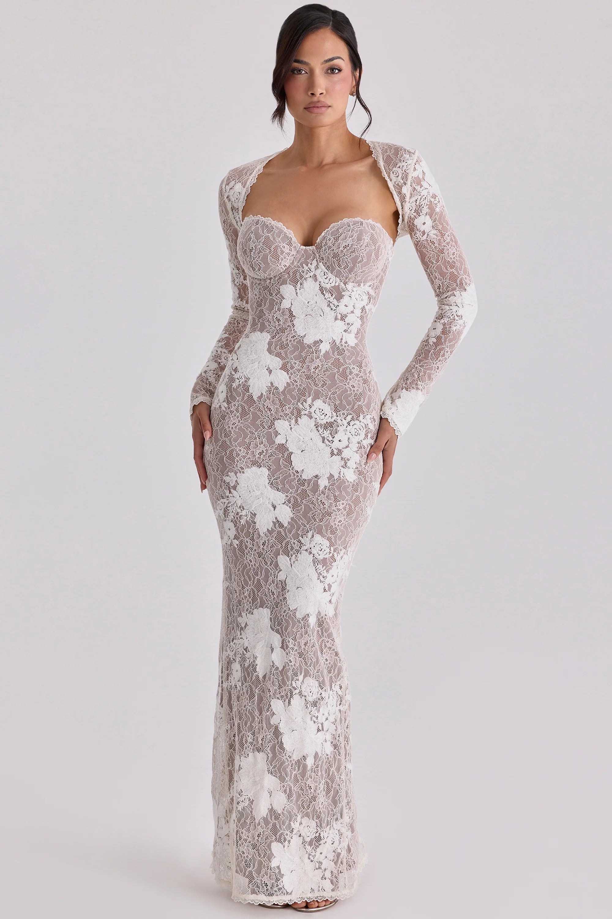 ivory embroidered lace maxi dress limited edition