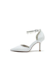 Satin Pointed Toe Pearl Beaded Ankle Strap Simple Wedding Shoes