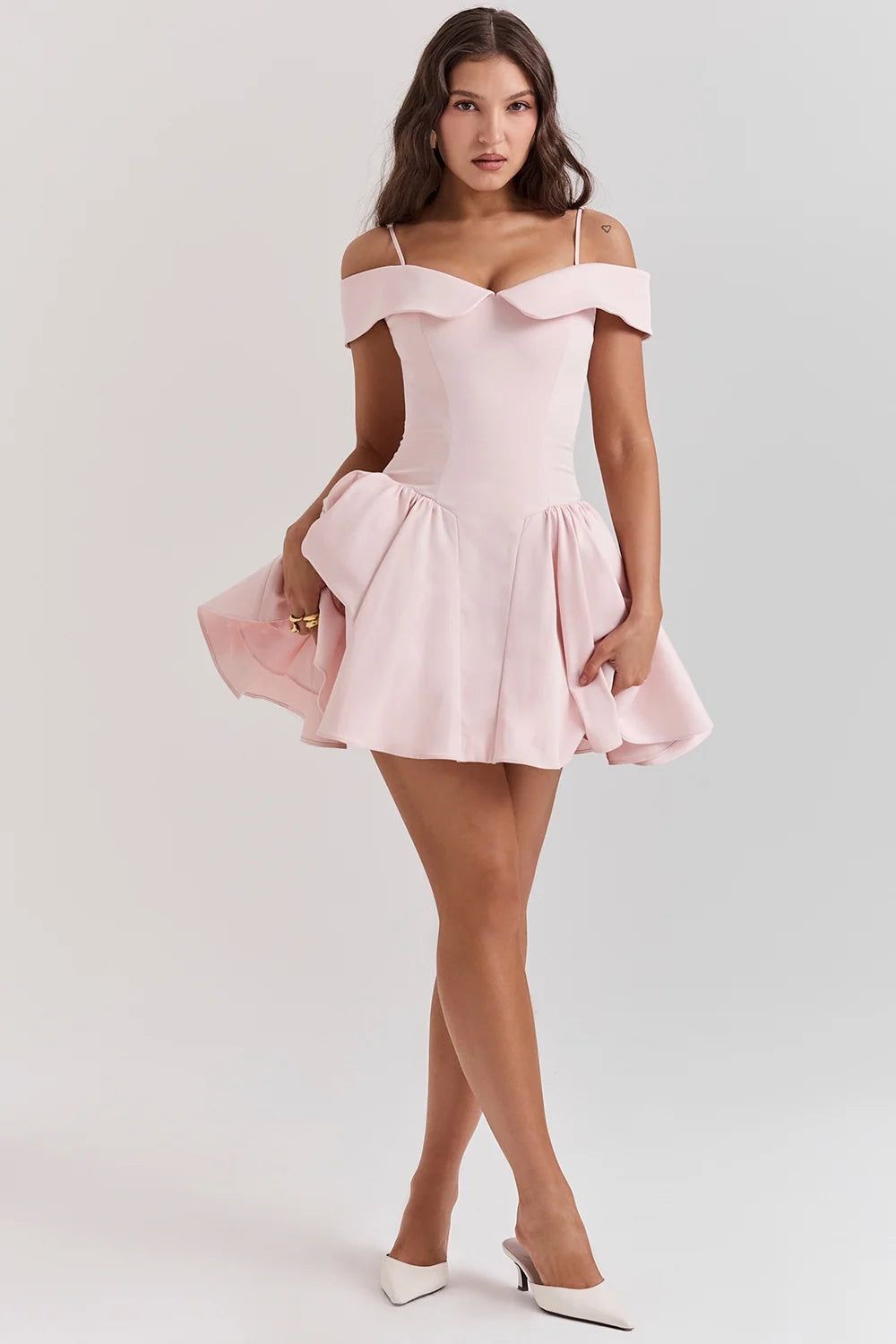 ballerina pink off shoulder mini dress