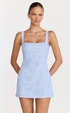 Sienna Mini Dress Square Neck Floral Embroidered A Line Dress in Blue