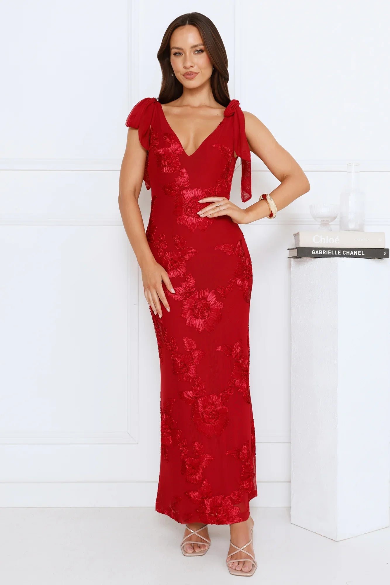 Golden Doll Mesh Maxi Dress Red