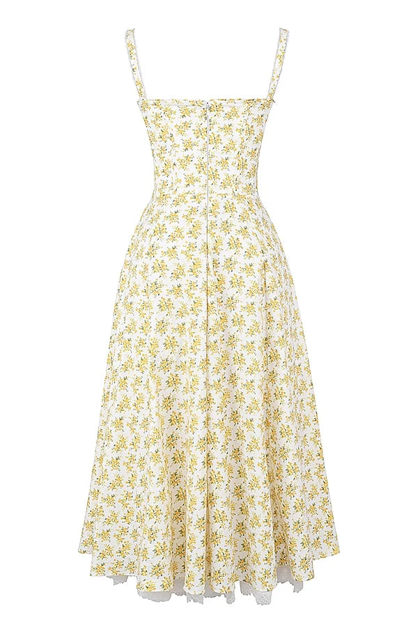 white vintage floral print cotton bustier sundress