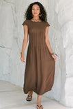 Carolina Pleated Maxi Dress in Brown