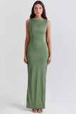 olive boat neck maxi dress