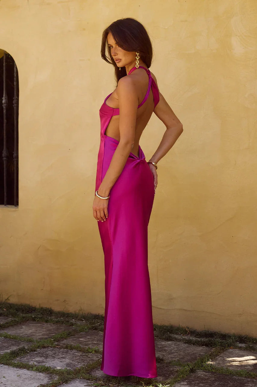 CHARA LOW CROSS BACK MAXI DRESS MAGENTA
