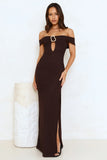 High End Highlights Off Shoulder Maxi Dress Brown