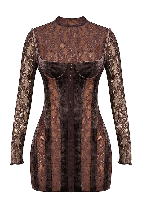 brown velvet lace corset dress