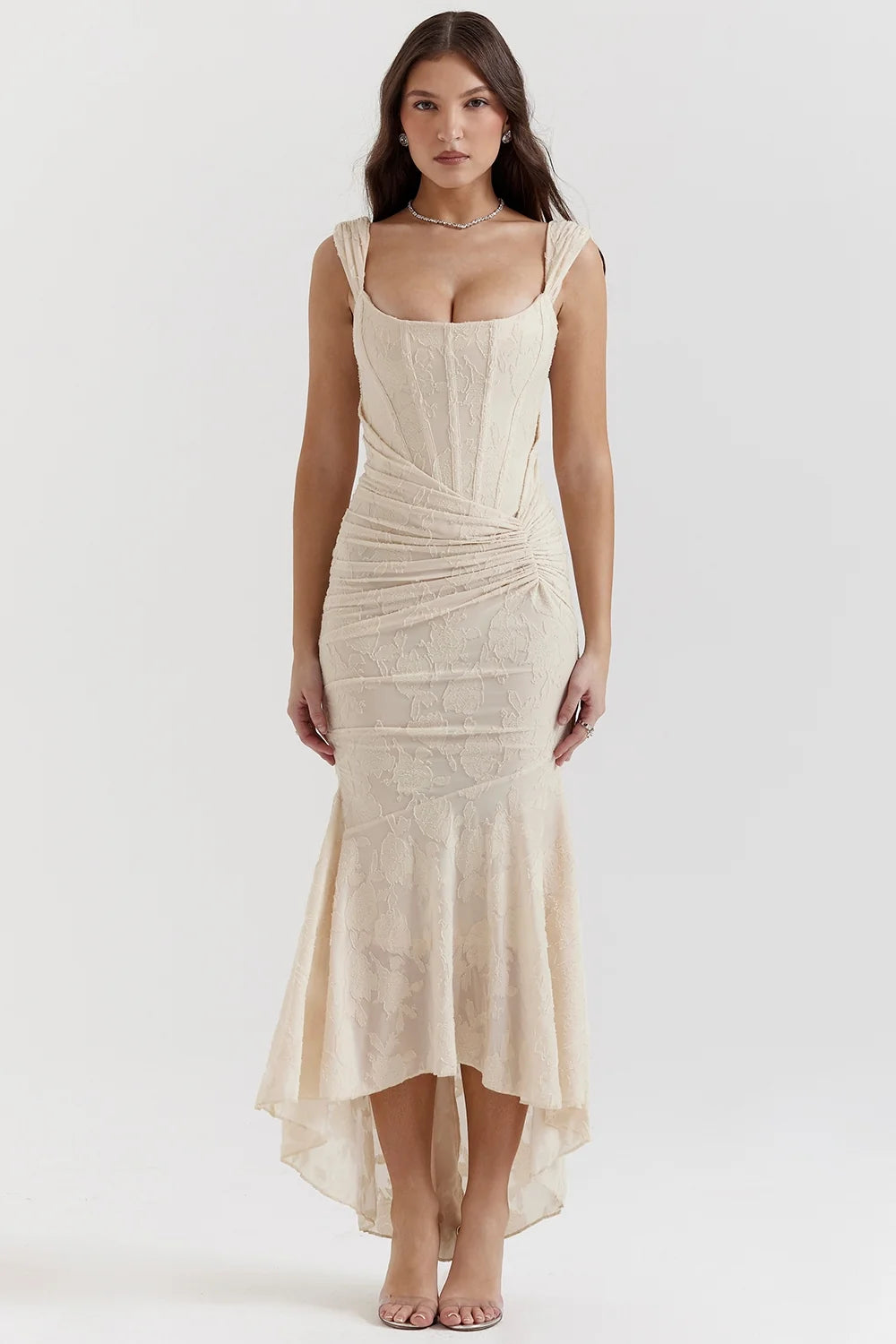 vintage cream floral maxi dress