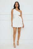 Starlit Whisper One Shoulder Bubble Mini Dress White